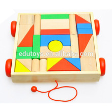 Formaldehyde Free 30 Pieces Pull Along Wooden Block Toy for children